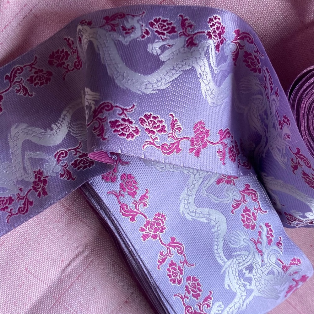 JACQUARD RIBBON TRIM DRAGON PINK PURPLE SILVER MEDIEVAL SEW DIY GARB RENFAIRE